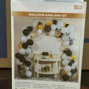 NIB - gold, black & white balloon garland kit